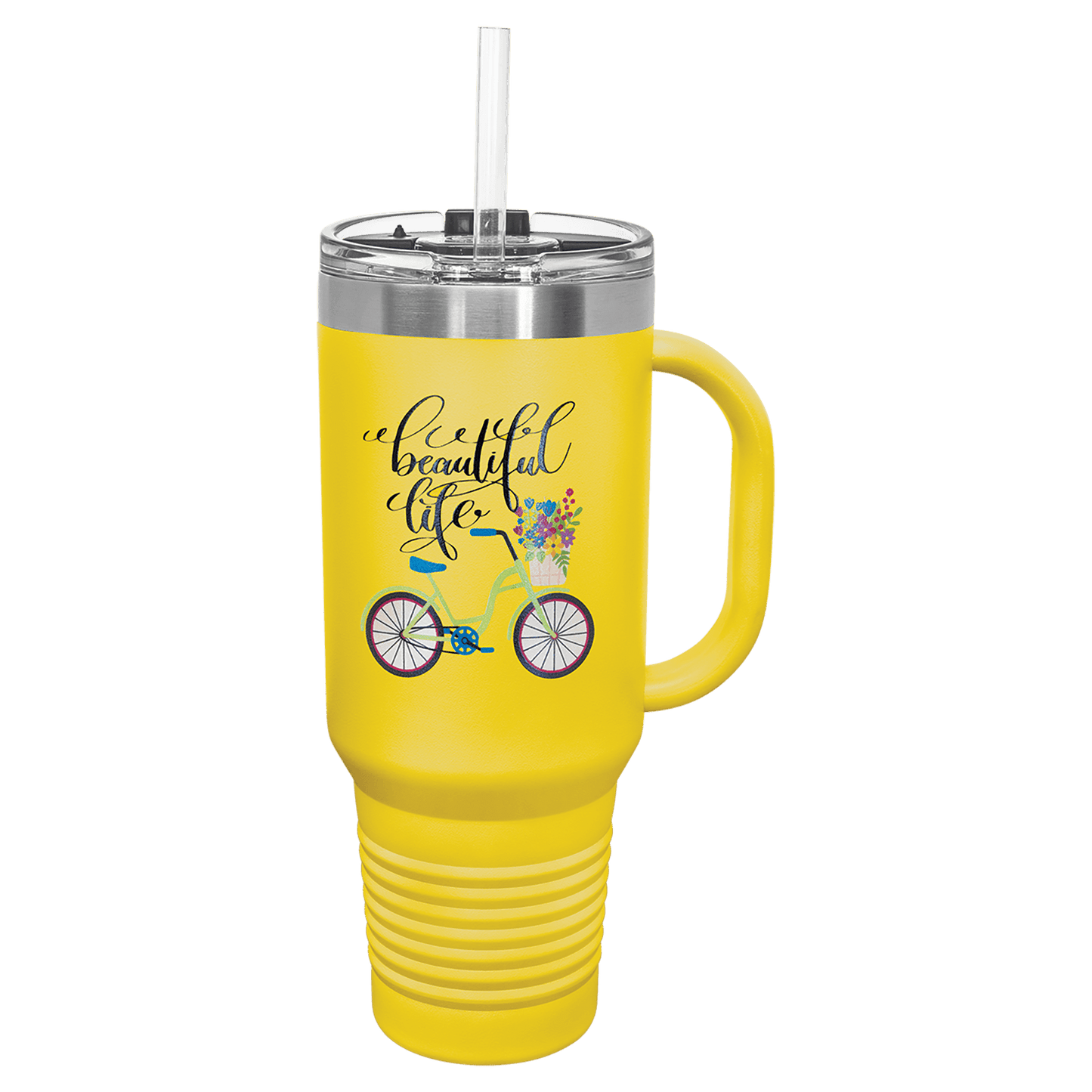 Yellow 40 oz. Travel Mug with Straw and Snap Lid