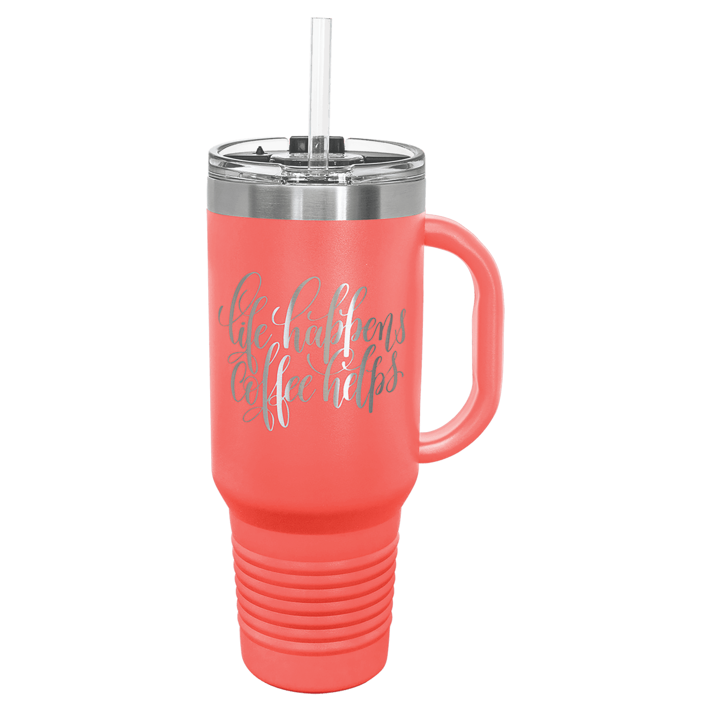 Coral 40 oz. Travel Mug with Straw and Snap Lid