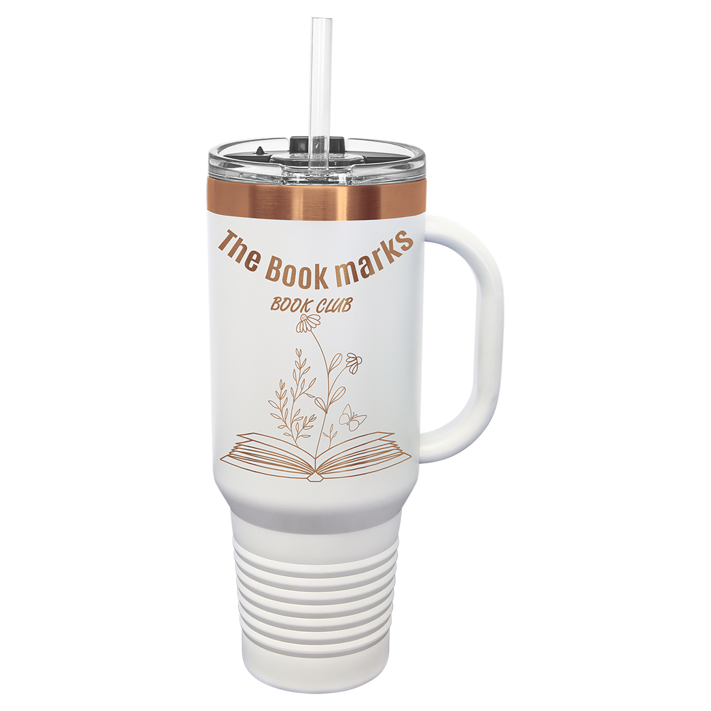 40 oz. White/Rose Gold ION-Plated Travel Mug with Straw