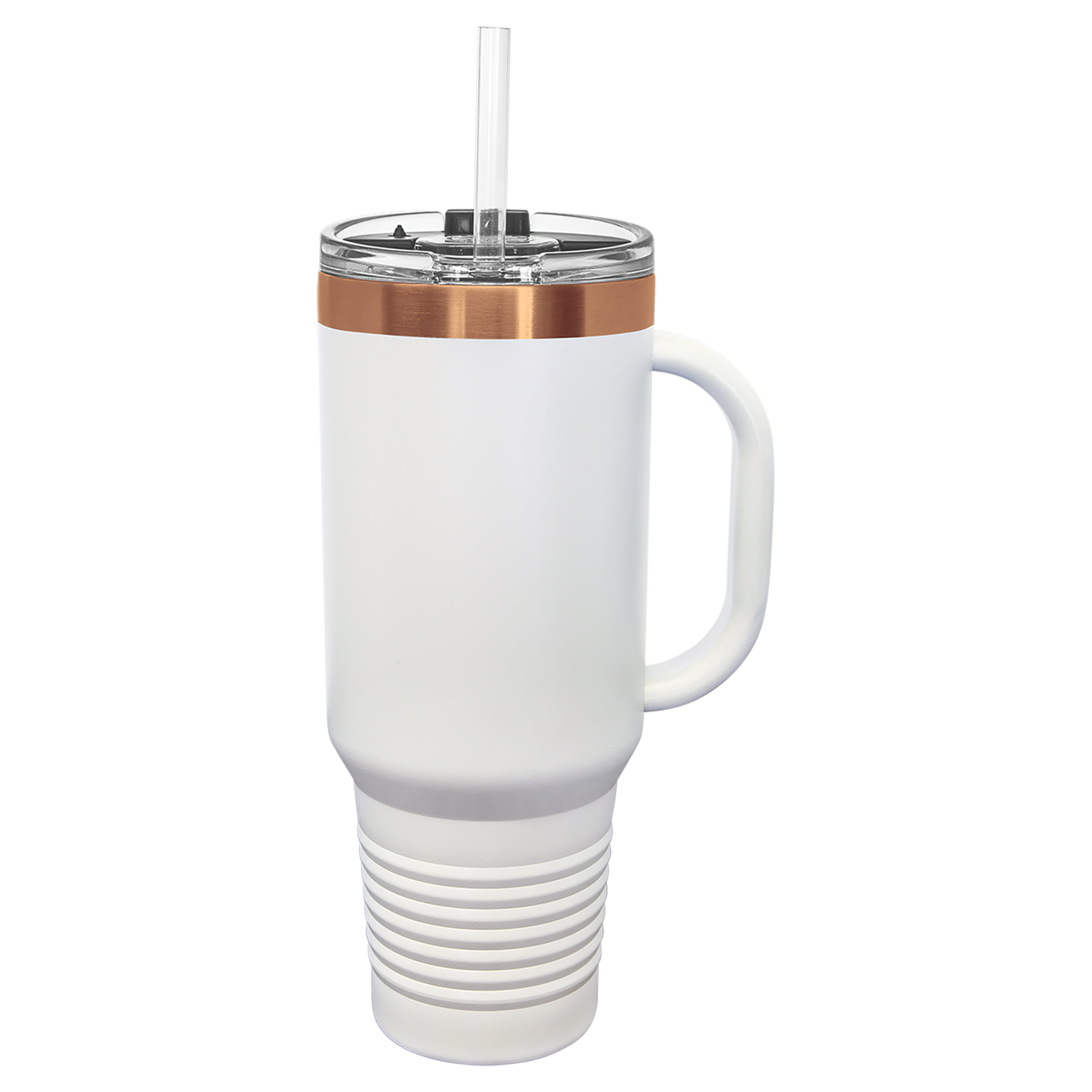 40 oz. White/Rose Gold ION-Plated Travel Mug with Straw