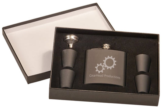 6 oz. Matte Black Flask Set in Black Presentation Box w/4 Shot Glasses & Funnel