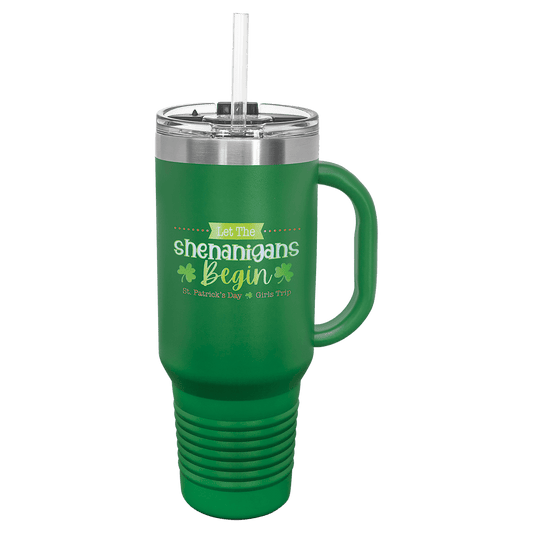 Green 40 oz. Travel Mug with Straw and Snap Lid