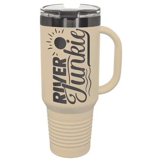 40 oz. Warm Sand/Ghost Black ION-Plated Travel Mug with Straw
