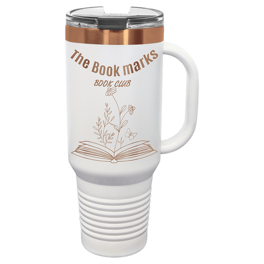 40 oz. White/Rose Gold ION-Plated Travel Mug with Straw