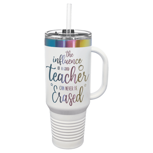 40 oz. White/Prism ION-Plated Travel Mug with Straw