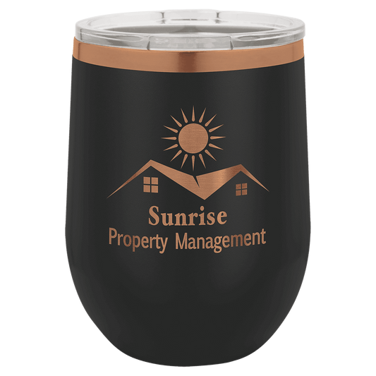 12 oz. Black/Rose Gold ION-Plated Stemless Wine Tumbler with Lid