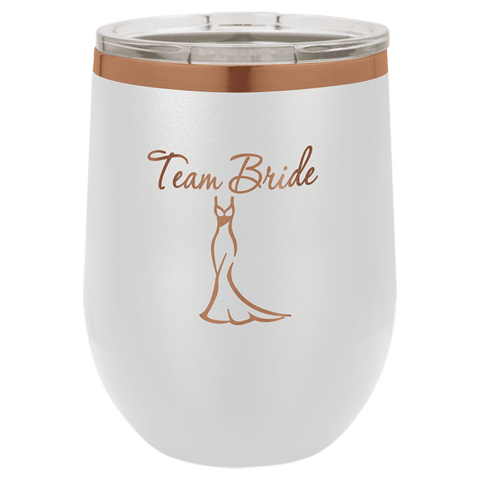 12 oz. White/Rose Gold ION-Plated Stemless Wine Tumbler with Lid